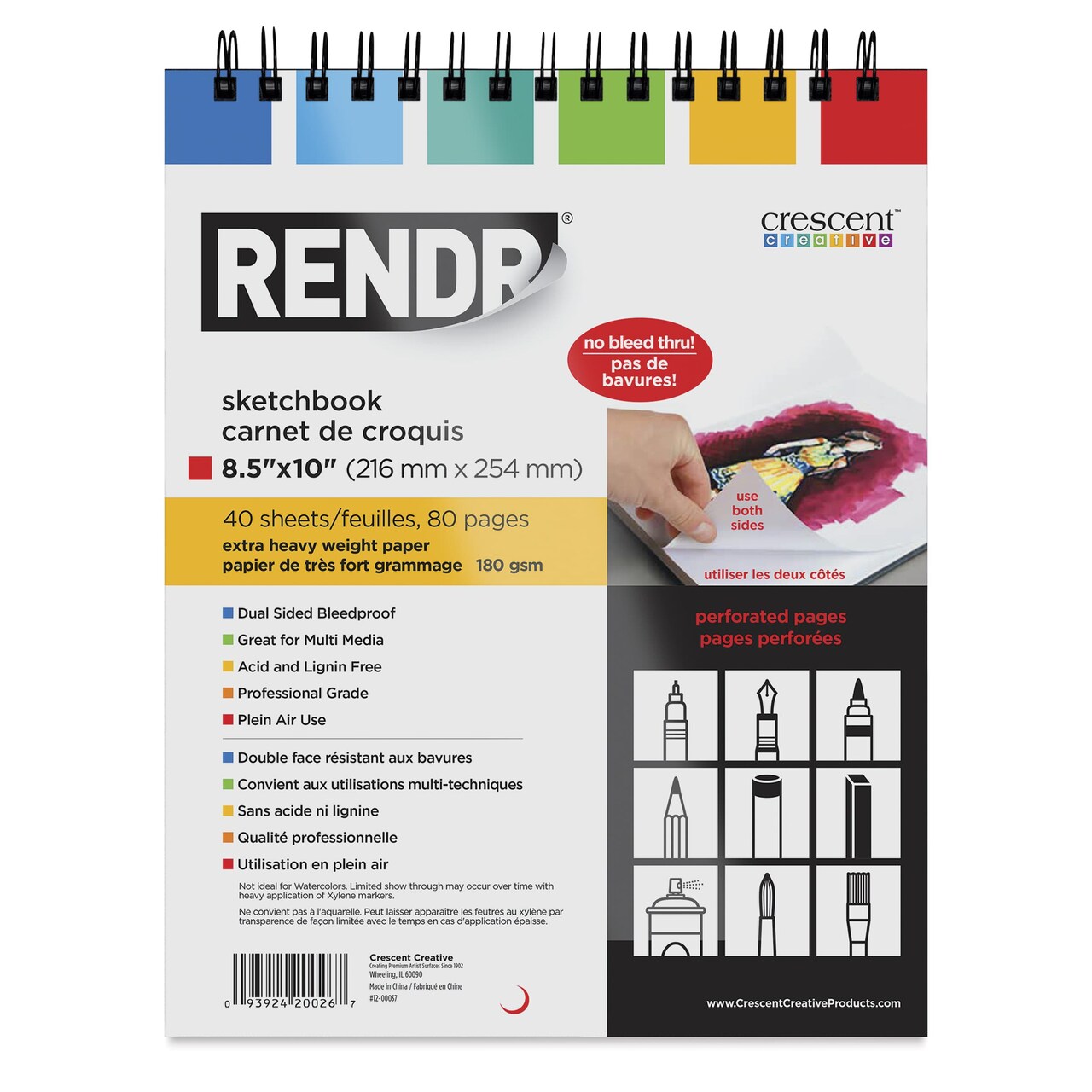 Crescent Rendr Wirebound Sketchbook - 8-1/2" x 10", 110 lb, 40 Sheets